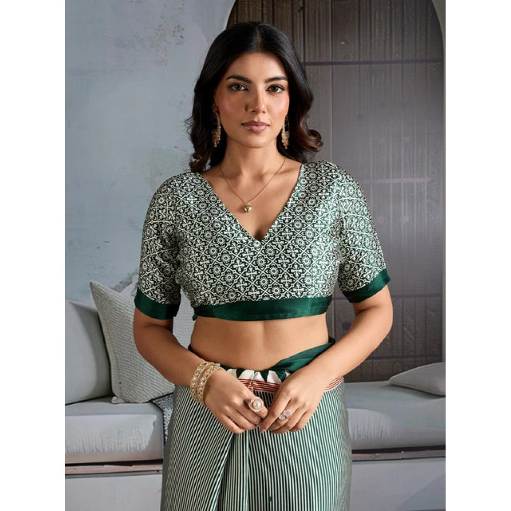 Amfyn Women's Satin Crepe Printed Saree With Unstitched Blouse 5.5Mtr (Green)