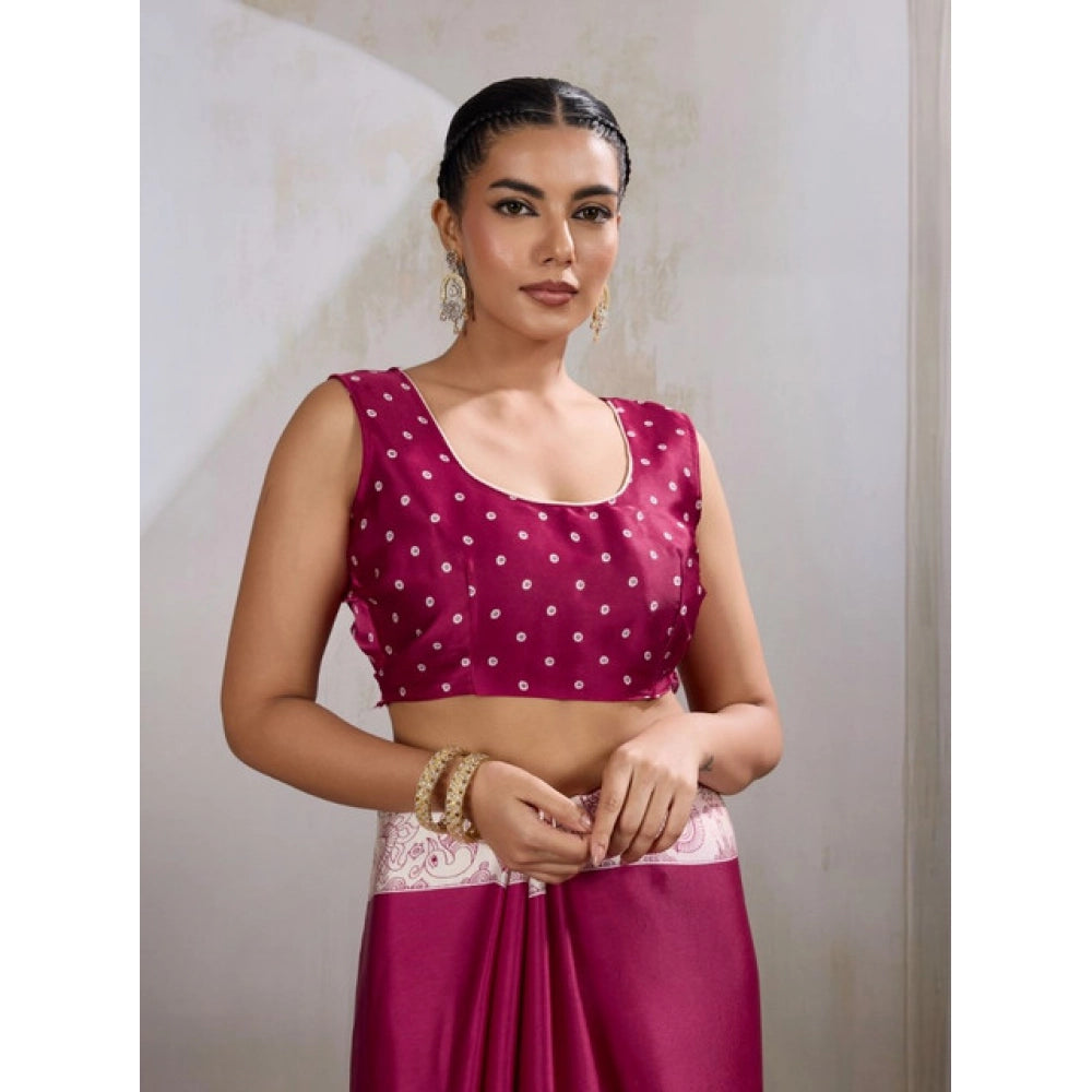 Amfyn Women's Satin Crepe Printed Saree With Unstitched Blouse 5.5Mtr (Maroon)