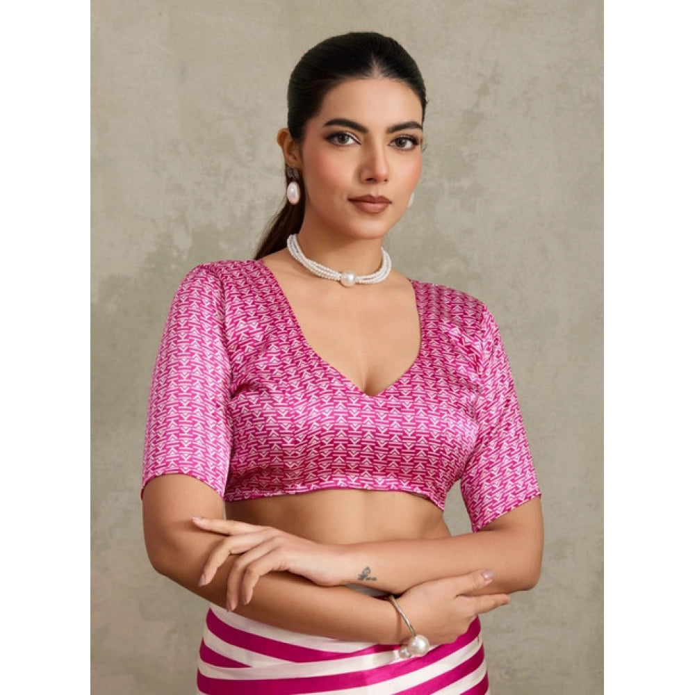 Amfyn Women's Satin Crepe Printed Saree With Unstitched Blouse 5.5Mtr (Pink)