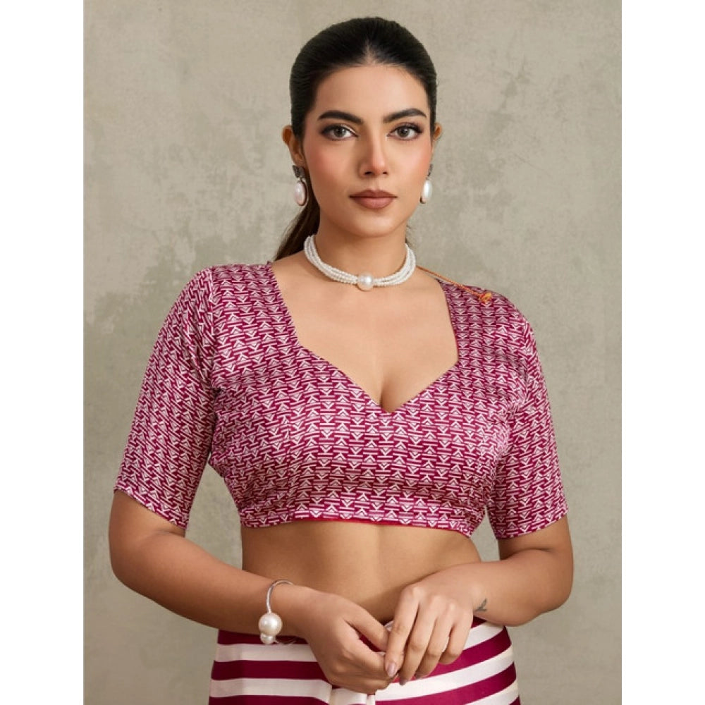 Amfyn Women's Satin Crepe Printed Saree With Unstitched Blouse 5.5Mtr (Maroon)