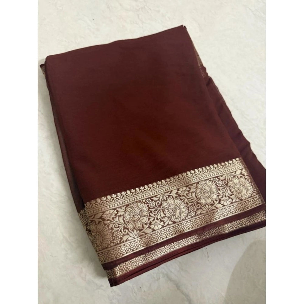 Amfyn Women's Vichitra Silk Printed Saree With Unstitched Blouse 5.5Mtr (Brown)