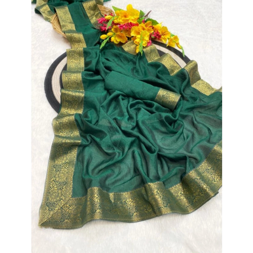 Amfyn Women's Vichitra Silk Printed Saree With Unstitched Blouse 5.5Mtr (Green)