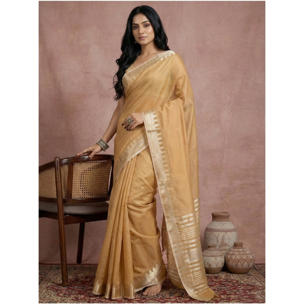 Amfyn Women's Cotton Printed Saree With Unstitched Blouse 5.5Mtr (Golden)