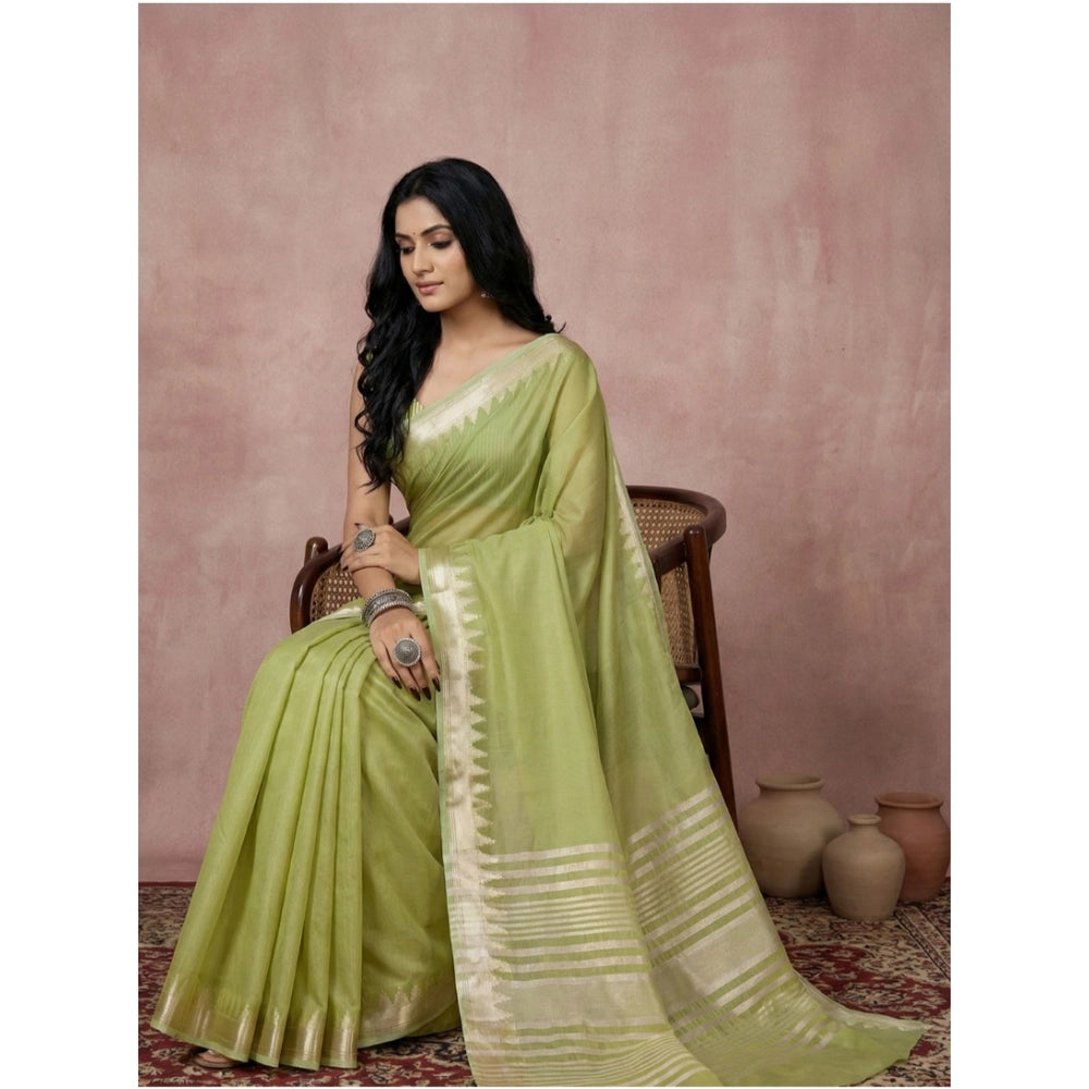 Amfyn Women's Cotton Printed Saree With Unstitched Blouse 5.5Mtr (Light Green)