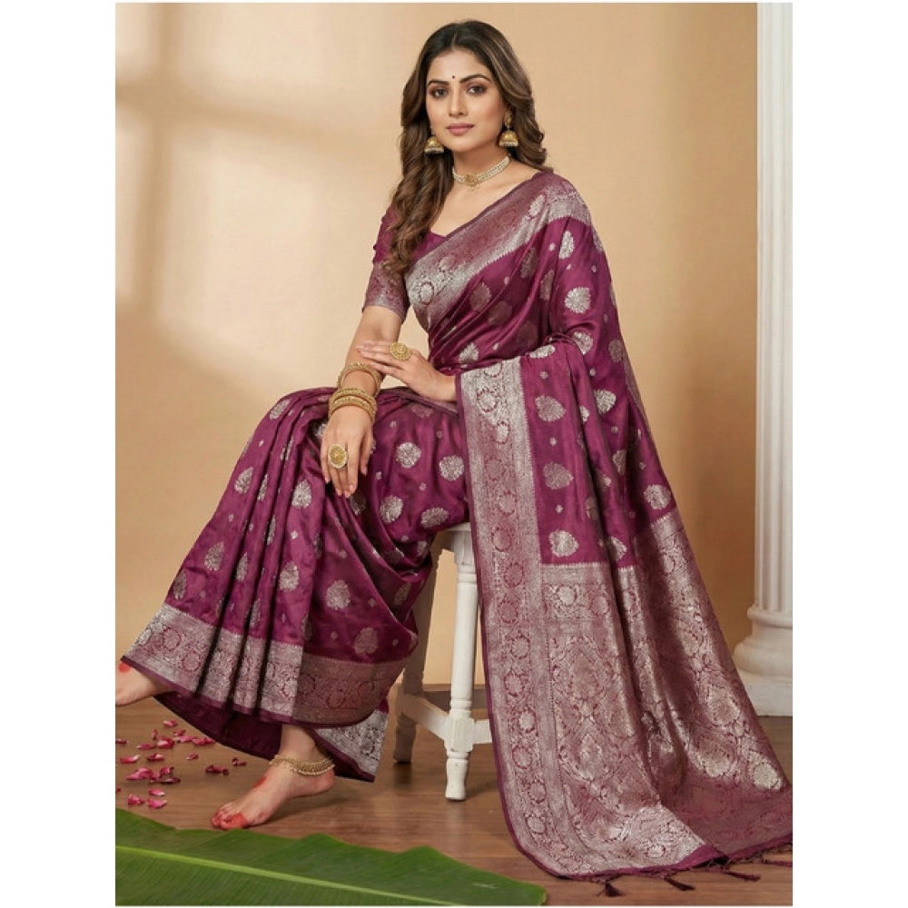 Amfyn Women's Silk Blend Printed Saree With Unstitched Blouse 5.5Mtr (Purple)
