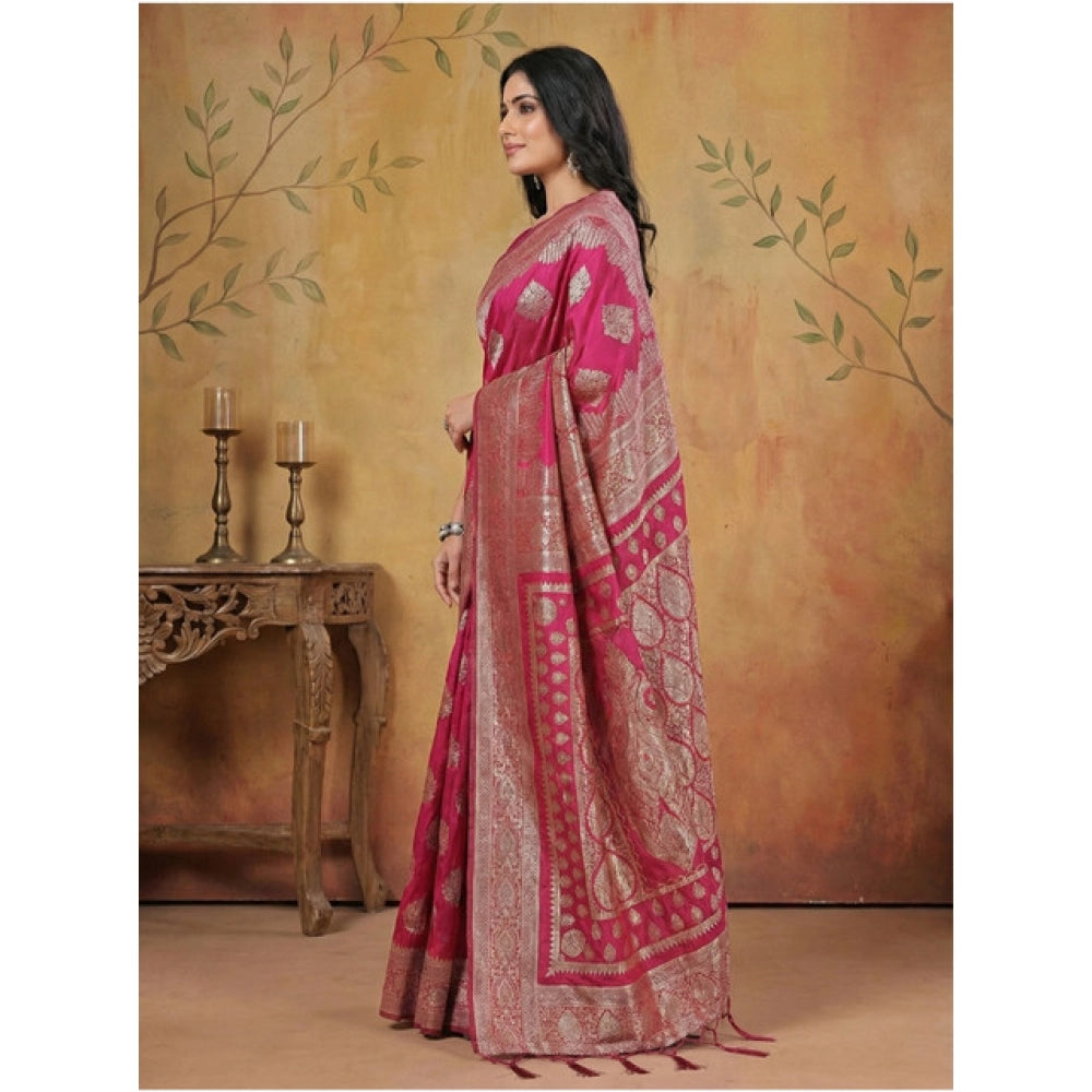 Amfyn Women's Silk Blend Printed Saree With Unstitched Blouse 5.5Mtr (Magenta)