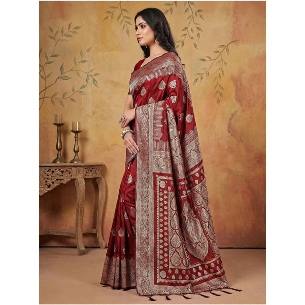 Amfyn Women's Silk Blend Printed Saree With Unstitched Blouse 5.5Mtr (Maroon)