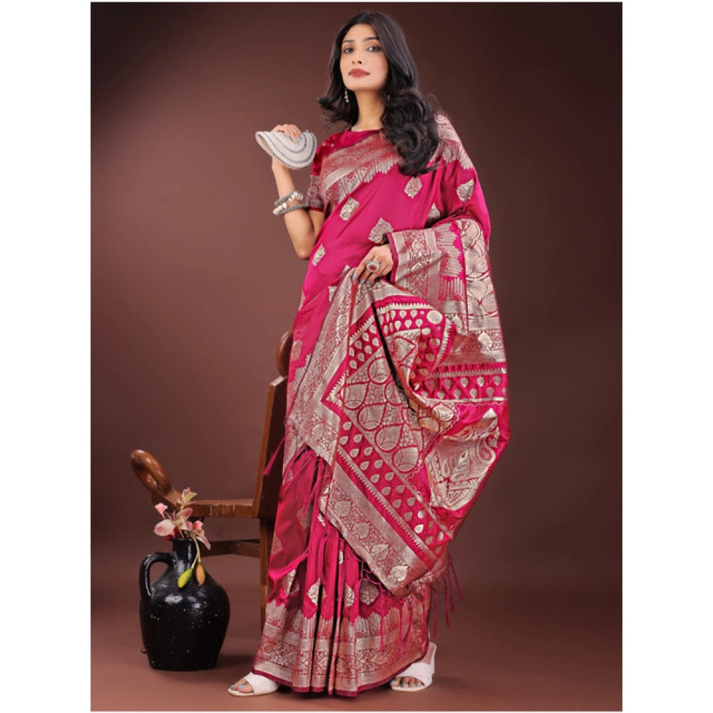 Amfyn Women's Silk Printed Saree With Unstitched Blouse 5.5Mtr (Magenta)
