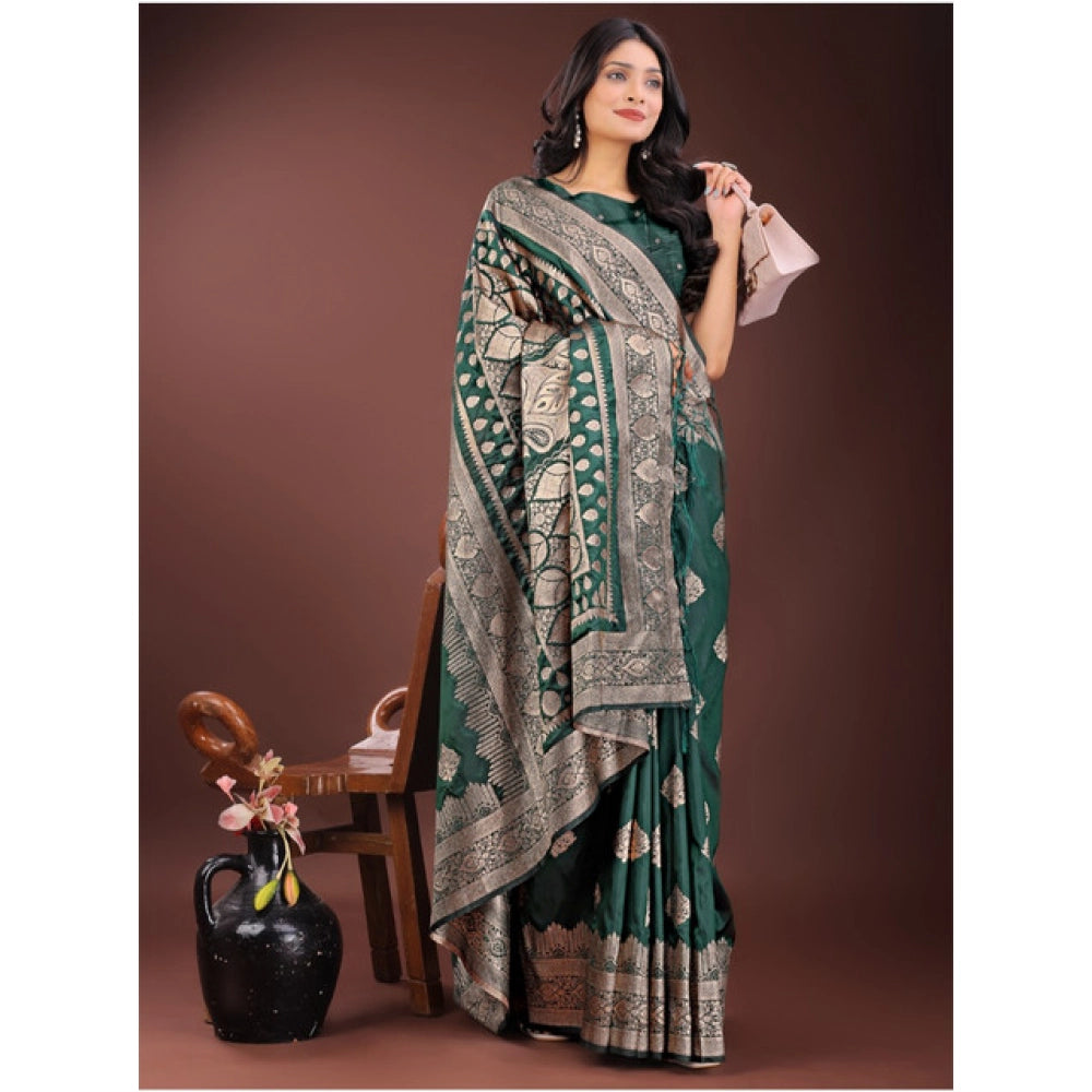 Amfyn Women's Silk Printed Saree With Unstitched Blouse 5.5Mtr (Green)