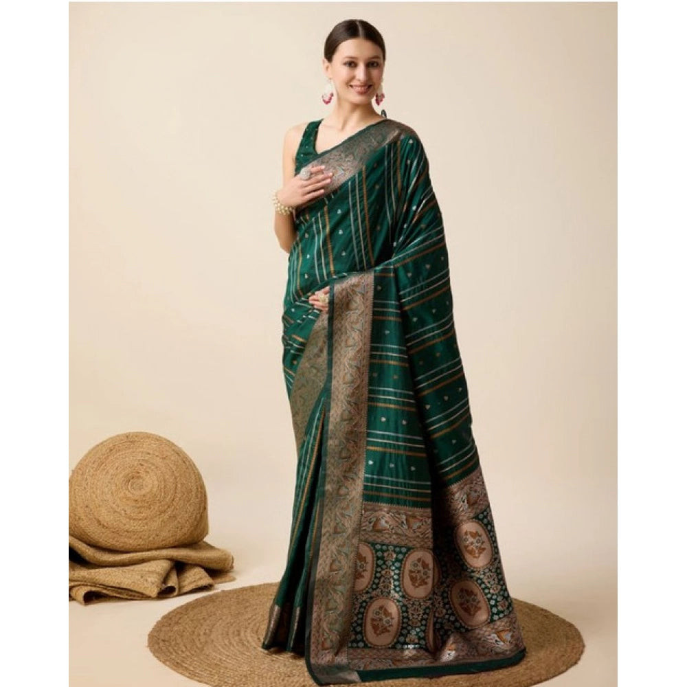 Amfyn Women's Soft Silk Jacquard Saree With Unstitched Blouse 5.5Mtr (Green)