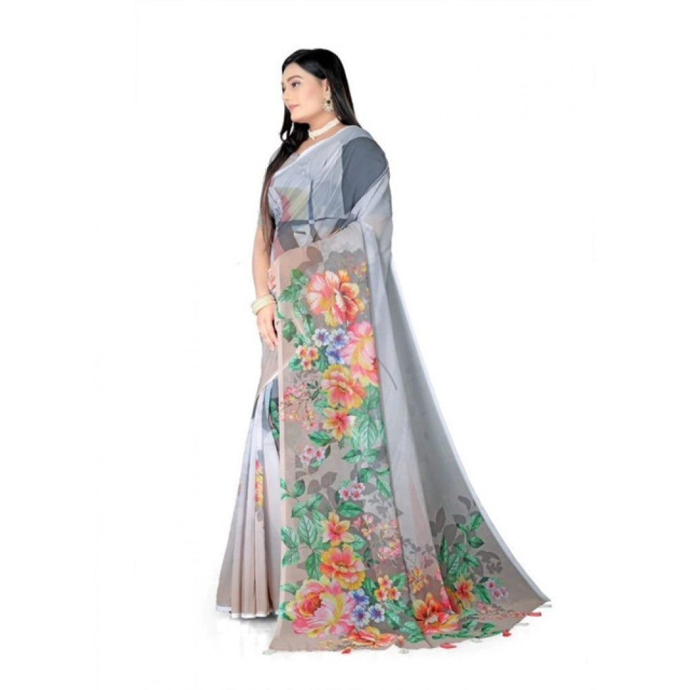 Amfyn Women's Georgette Floral Printed Saree With Unstitched Blouse 5.5Mtr (Grey)