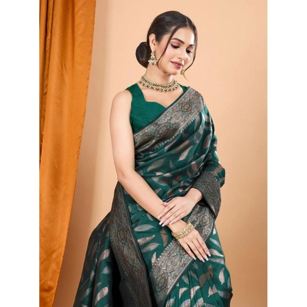 Amfyn Women's Soft Silk Jacquard Saree With Unstitched Blouse 5.5Mtr (Green)