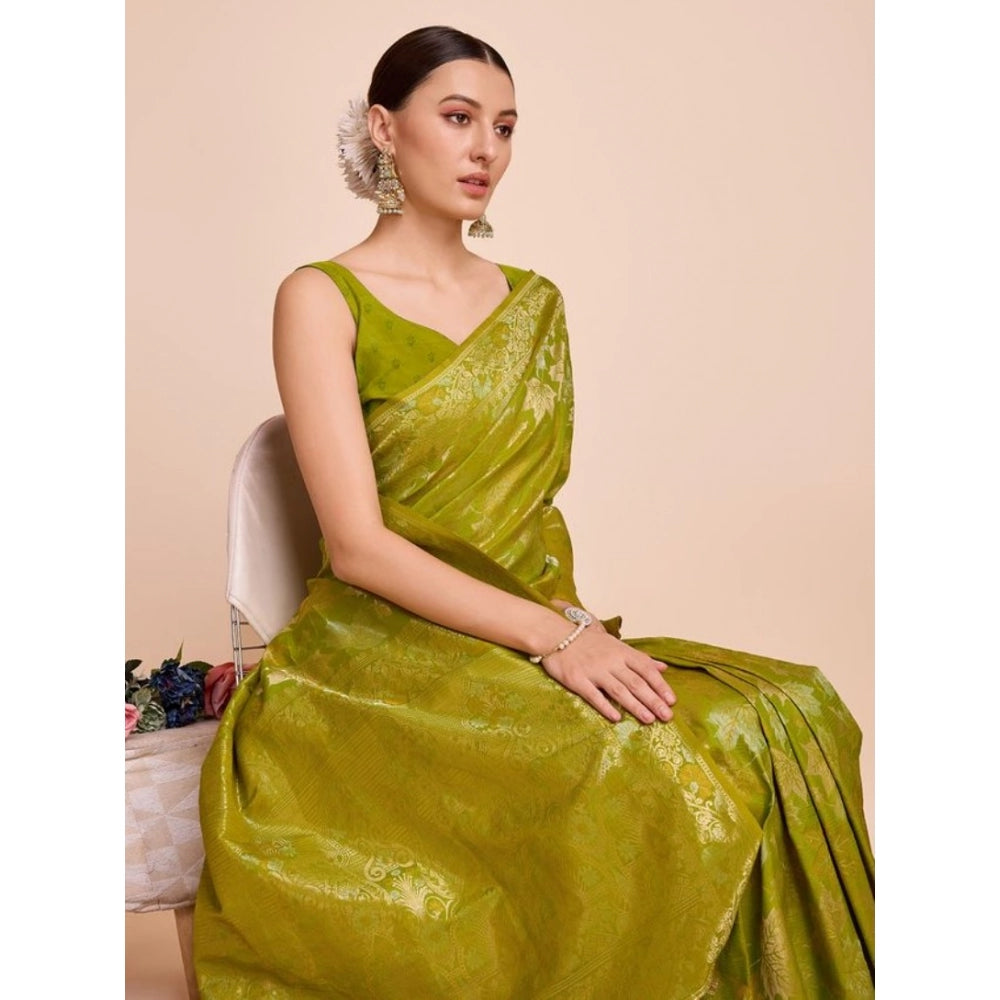Amfyn Women's Soft Silk Jacquard Saree With Unstitched Blouse 5.5Mtr (Lime-Green)