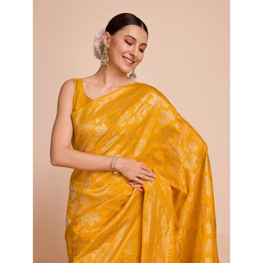 Amfyn Women's Soft Silk Jacquard Saree With Unstitched Blouse 5.5Mtr (Mustard)