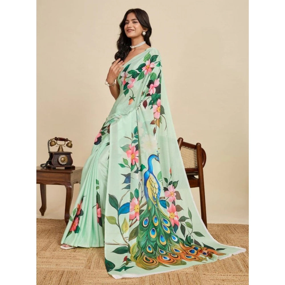 Amfyn Women's Faux_Georgette Printed Saree With Unstitched Blouse 5.5Mtr (Light_Green)