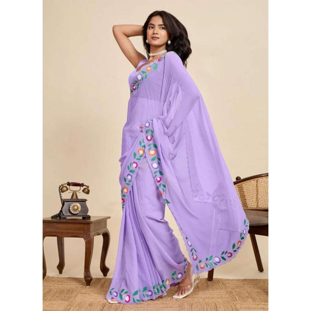 Amfyn Women's Georgette Printed Saree With Unstitched Blouse 5.5Mtr (Lavender)