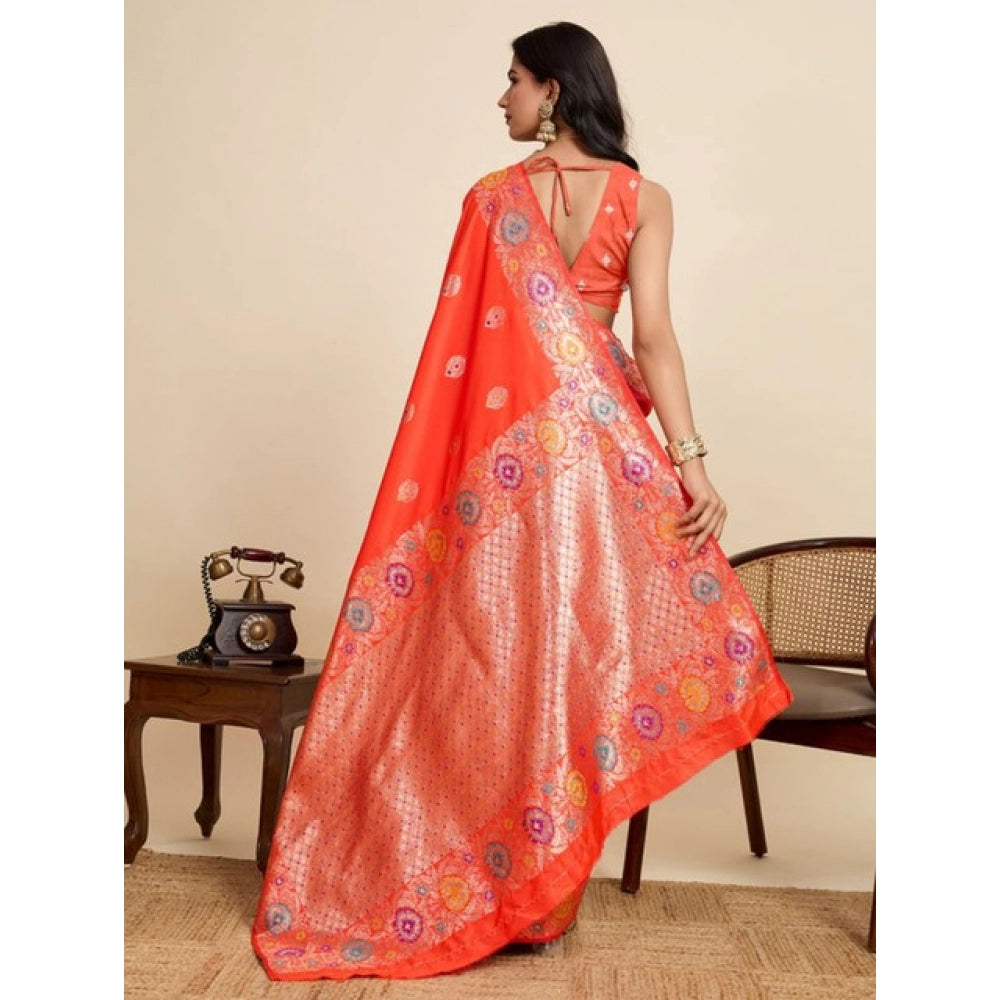 Amfyn Women's Faux_Banarasi_Silk Woven Saree With Unstitched Blouse 5.5Mtr (Coral)