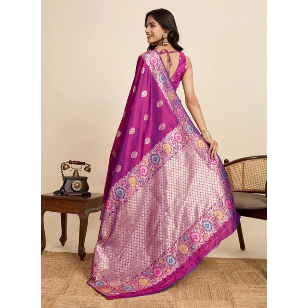 Amfyn Women's Faux_Banarasi_Silk Woven Saree With Unstitched Blouse 5.5Mtr (Magenta)