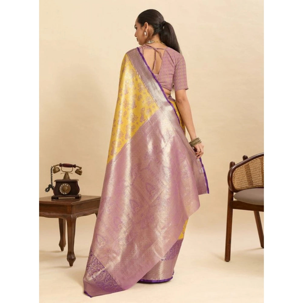 Amfyn Women's Faux_Banarasi_Silk Woven Saree With Unstitched Blouse 5.5Mtr (Yellow)