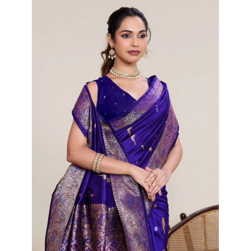 Amfyn Women's Jacquard Woven Saree With Unstitched Blouse 5.5Mtr (Blue)