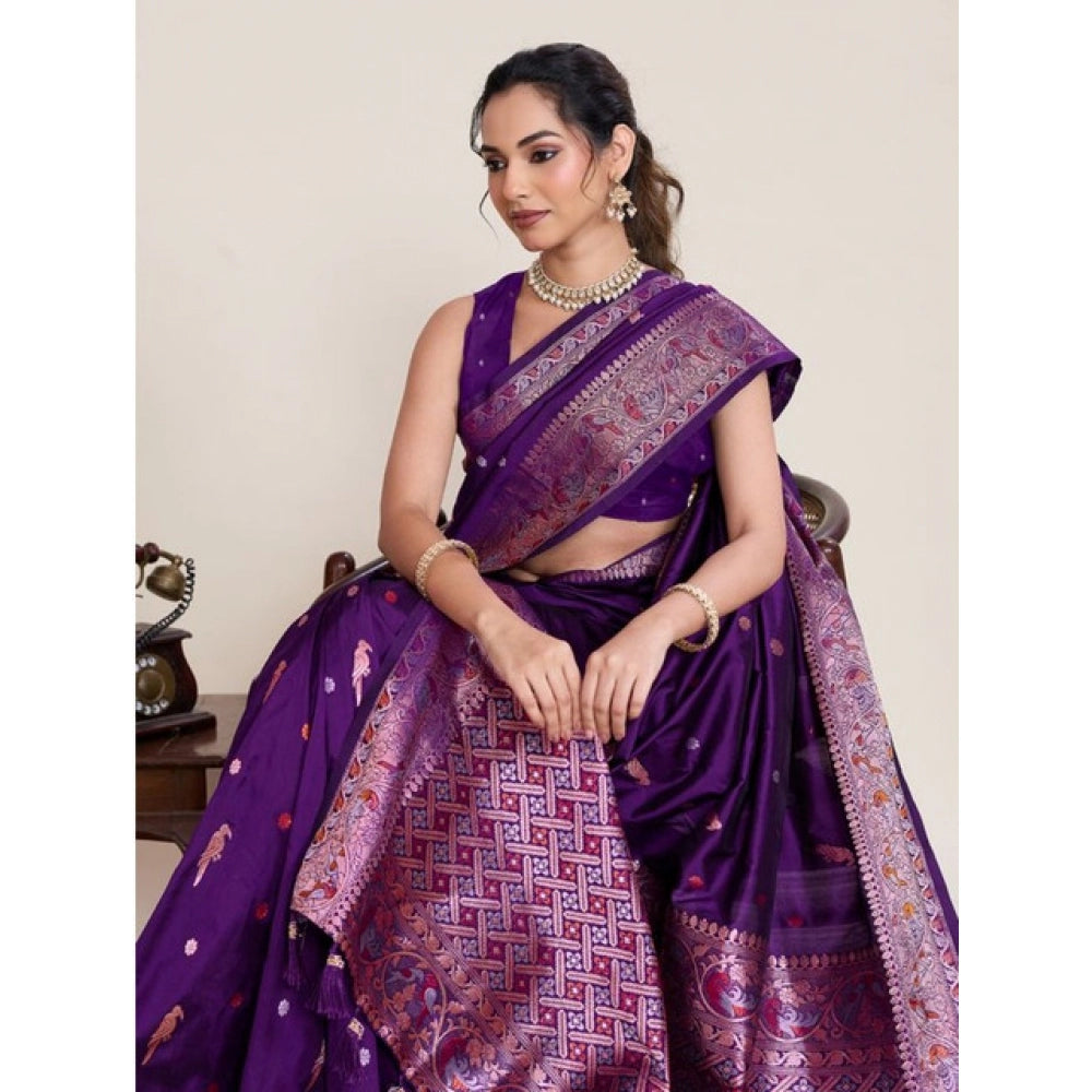 Amfyn Women's Jacquard Woven Saree With Unstitched Blouse 5.5Mtr (Purple)