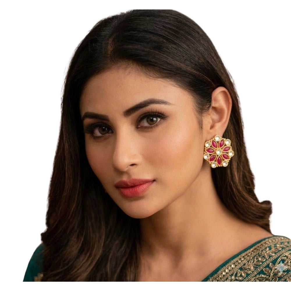 Amfyn Women's Zinc Alloy Gold Plated Stud Earrings (Multicolor)