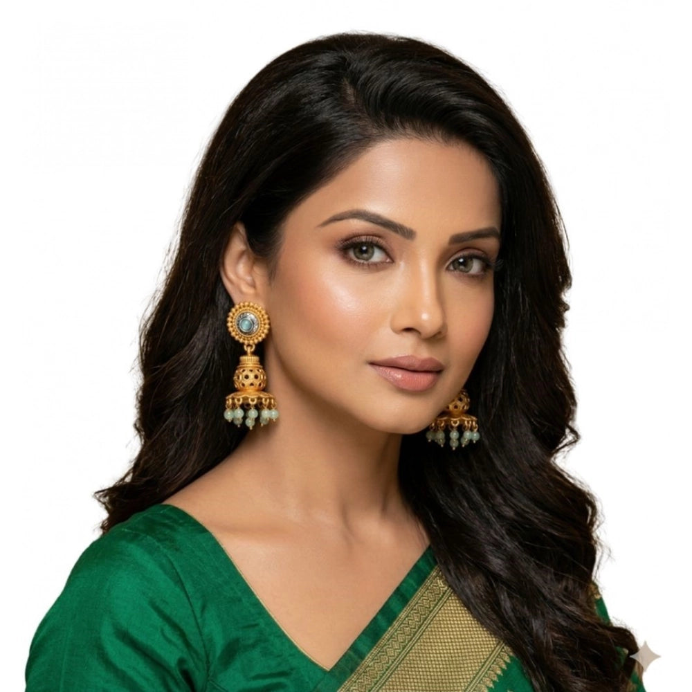 Amfyn Women's Pack Of 2 Zinc Alloy Gold Plated Jhumka Earrings (Multicolor)