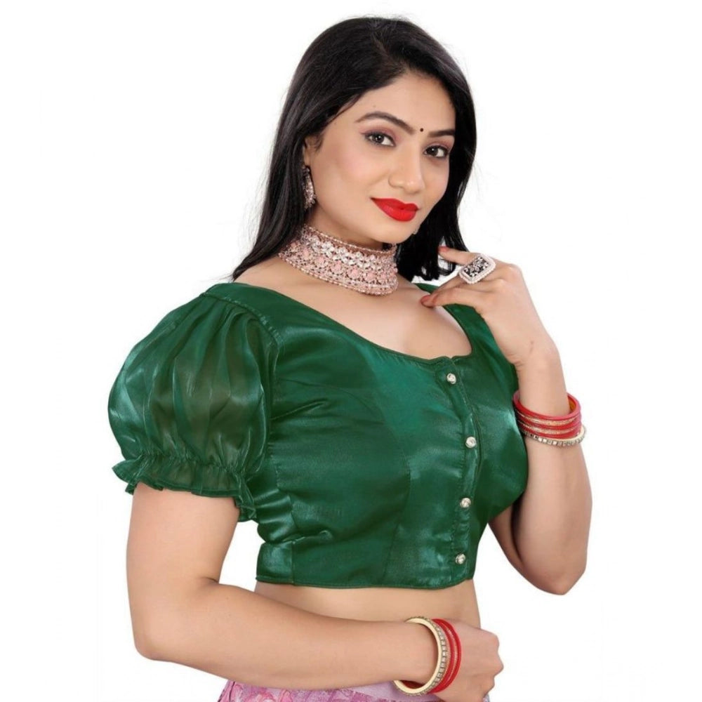 Amfyn Women's Jimmy Solid Designer Neck Elastic Sleeve Readymade Blouse (Green 38 , Alterable up to 42)-PID65829