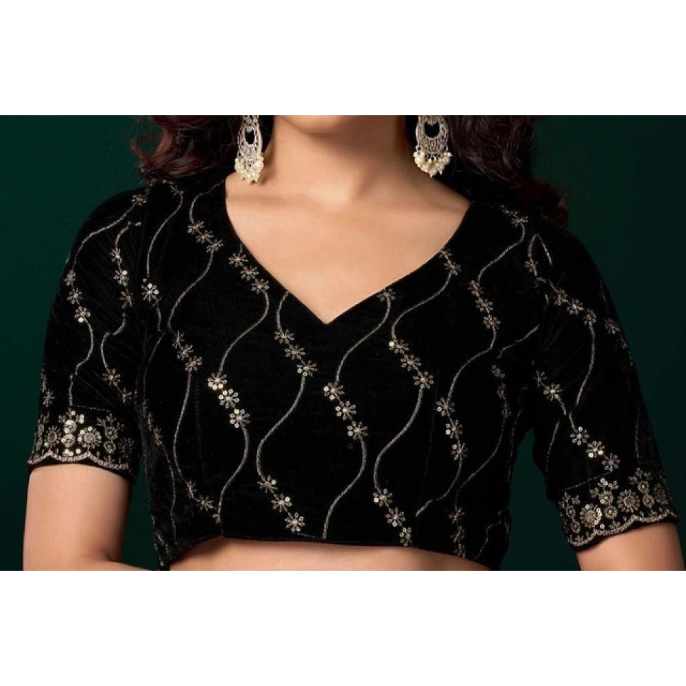 Amfyn Women's Net Sequence Saree With Unstitched Blouse 5.5Mtr (Blue)