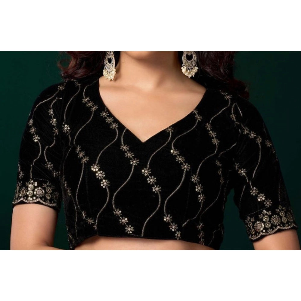 Amfyn Women's Net Sequence Saree With Unstitched Blouse 5.5Mtr (Blue)