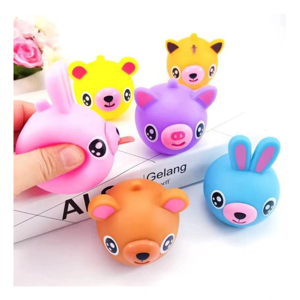 Amfyn Pack Of 5 Rubber-PVC Animal Faces Squishy Squeeze Stress Balls (Multicolor)