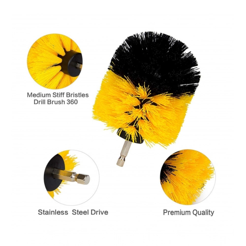 Amfyn Pack Of 3 Polypropylene Solid Power Drill Scrub Brush Cleaning Set (Yellow-Black)