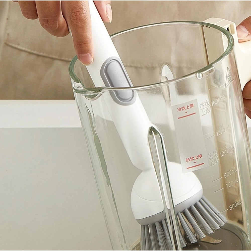 Amfyn TPR-Plastic Solid Electric Liquid Soap Dispensing Cleaning Brush with Handle (Grey-White)
