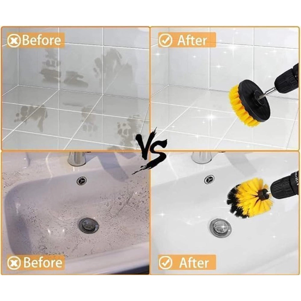 Amfyn Pack Of 4 Plastic Solid Power Drill Scrub Brush Cleaning Set (Yellow-Black)