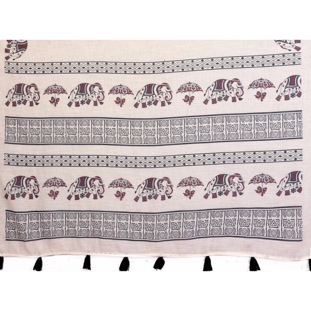 Amfyn Women's Linen Cotton Printed Saree With Unstitched Blouse 5.5Mtr (Off White)