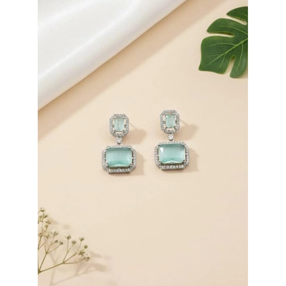 Amfyn Women's Brass Silver Plated Drop Earrings (Turquoise)
