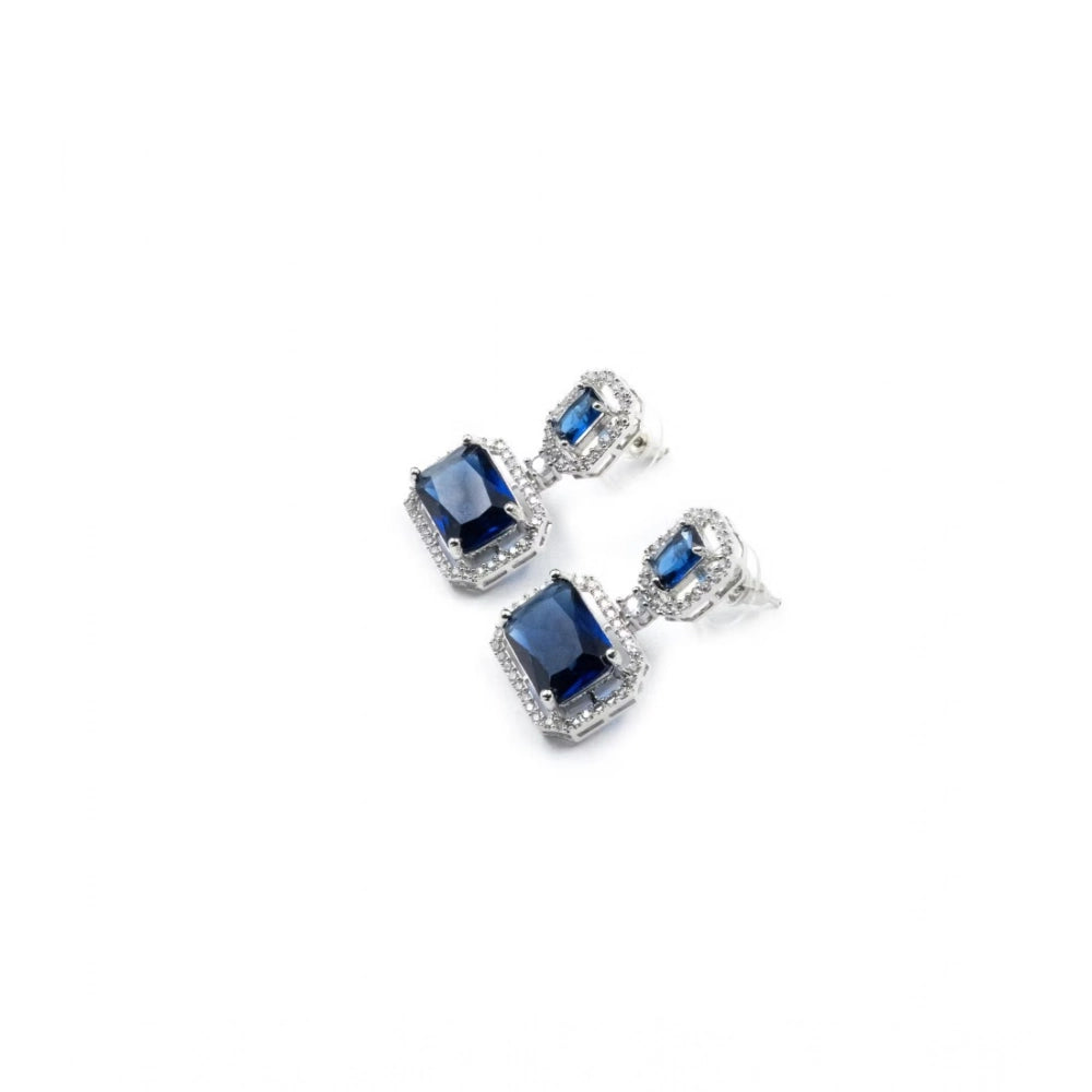 Amfyn Women's Brass Silver Plated Drop Earrings (Blue)
