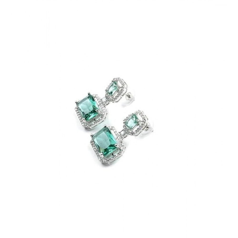 Amfyn Women's Brass Silver Plated Drop Earrings (Green)