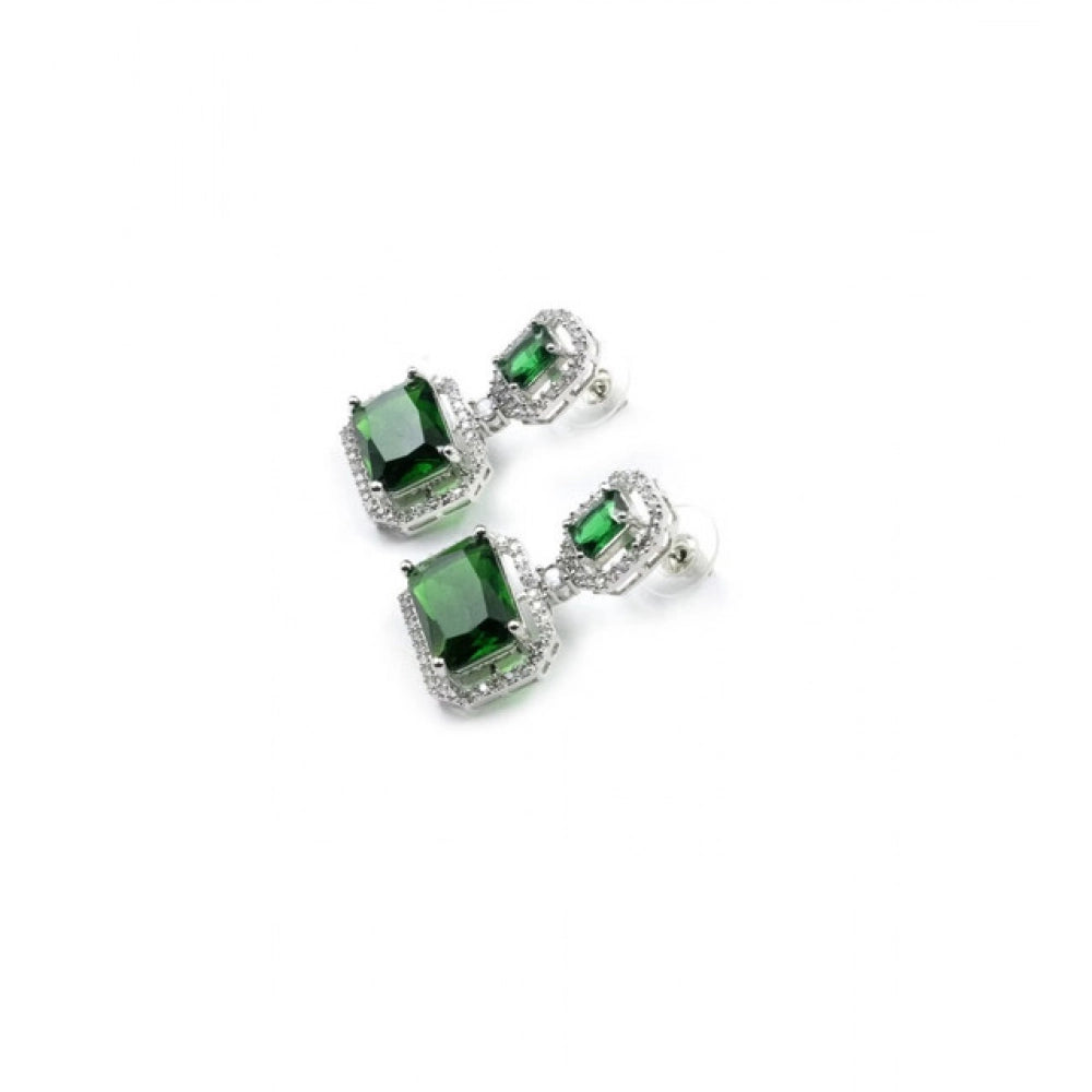 Amfyn Women's Brass Silver Plated Drop Earrings (Green)