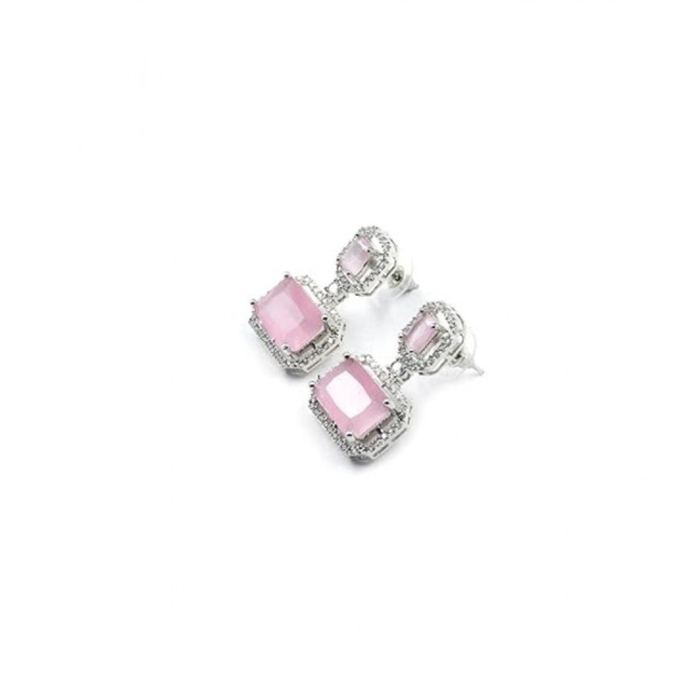 Amfyn Women's Brass Silver Plated Drop Earrings (Pink)