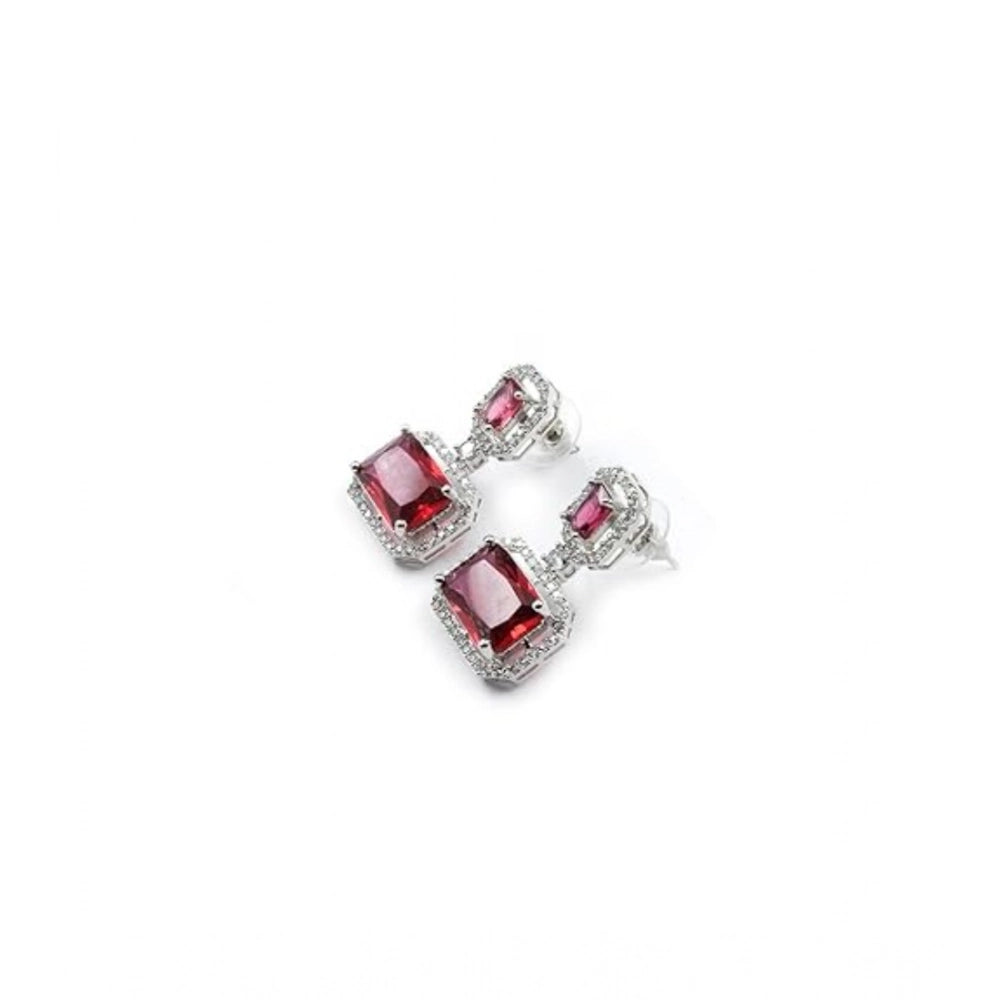 Amfyn Women's Brass Silver Plated Drop Earrings (Red)