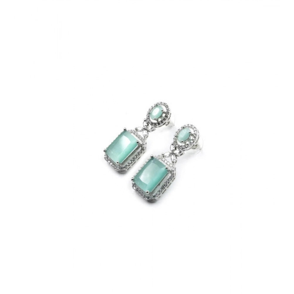 Amfyn Women's Brass Silver Plated Drop Earrings (Turquoise)