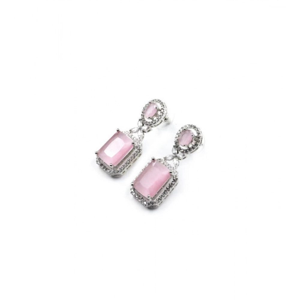 Amfyn Women's Brass Silver Plated Drop Earrings (Pink)