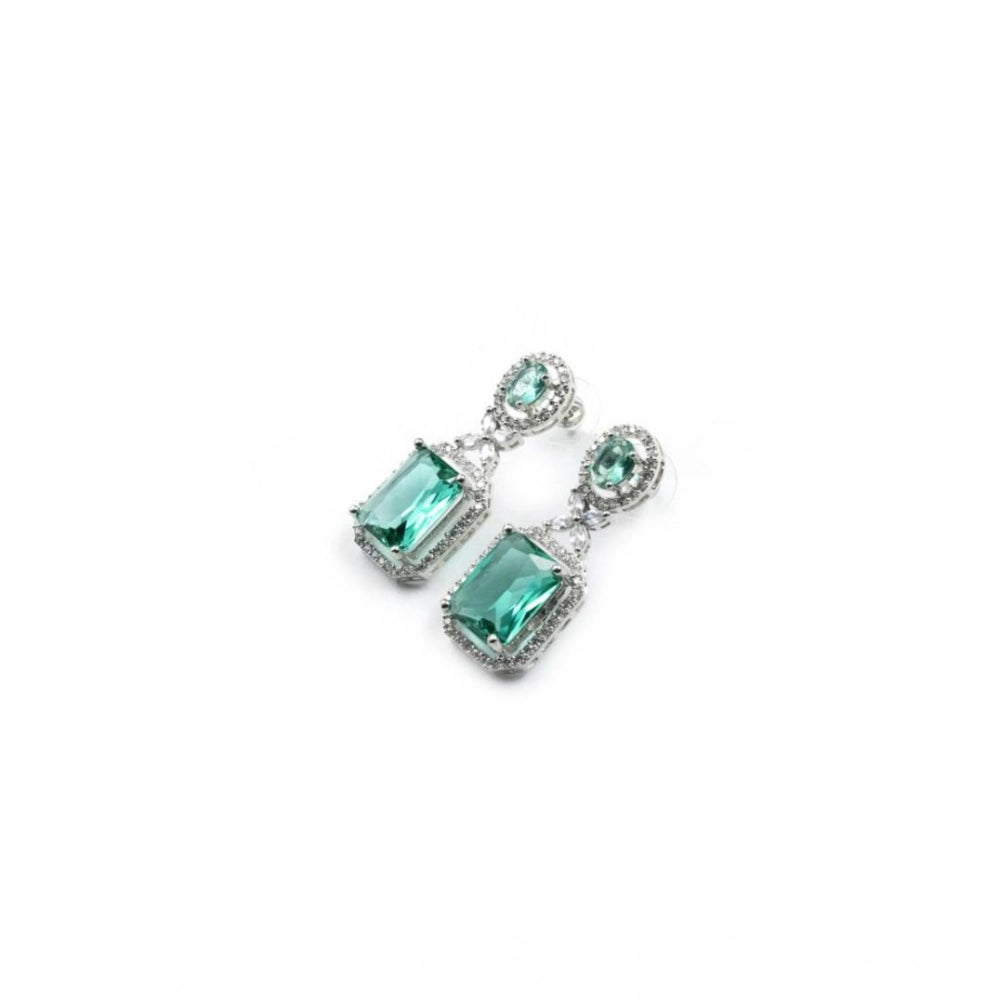 Amfyn Women's Brass Silver Plated Drop Earrings (Green)