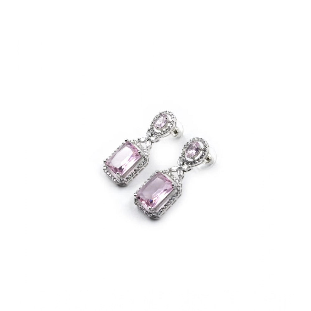 Amfyn Women's Brass Silver Plated Drop Earrings (Pink)