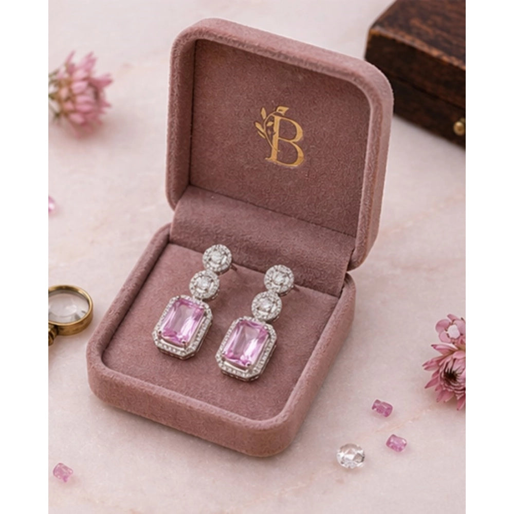 Amfyn Women's Brass Silver Plated Drop Earrings (Pink)