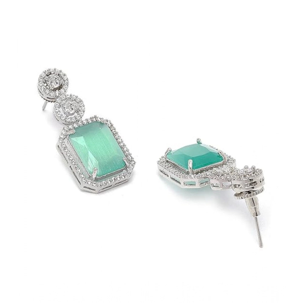 Amfyn Women's Brass Silver Plated Drop Earrings (Turquoise)