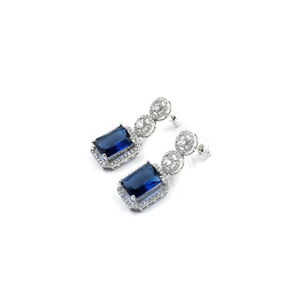 Amfyn Women's Brass Silver Plated Drop Earrings (Blue)