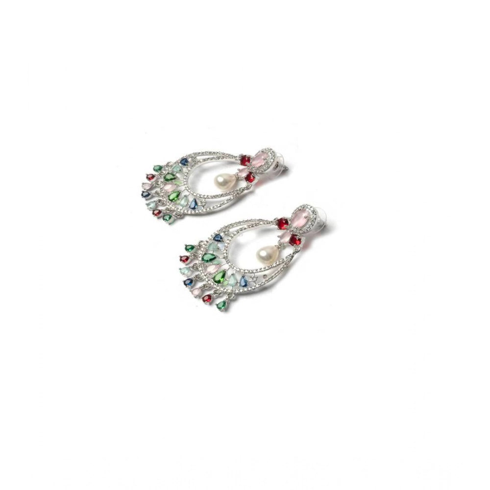 Amfyn Women's Brass Silver Plated Chandbali Earrings (Multicolor)