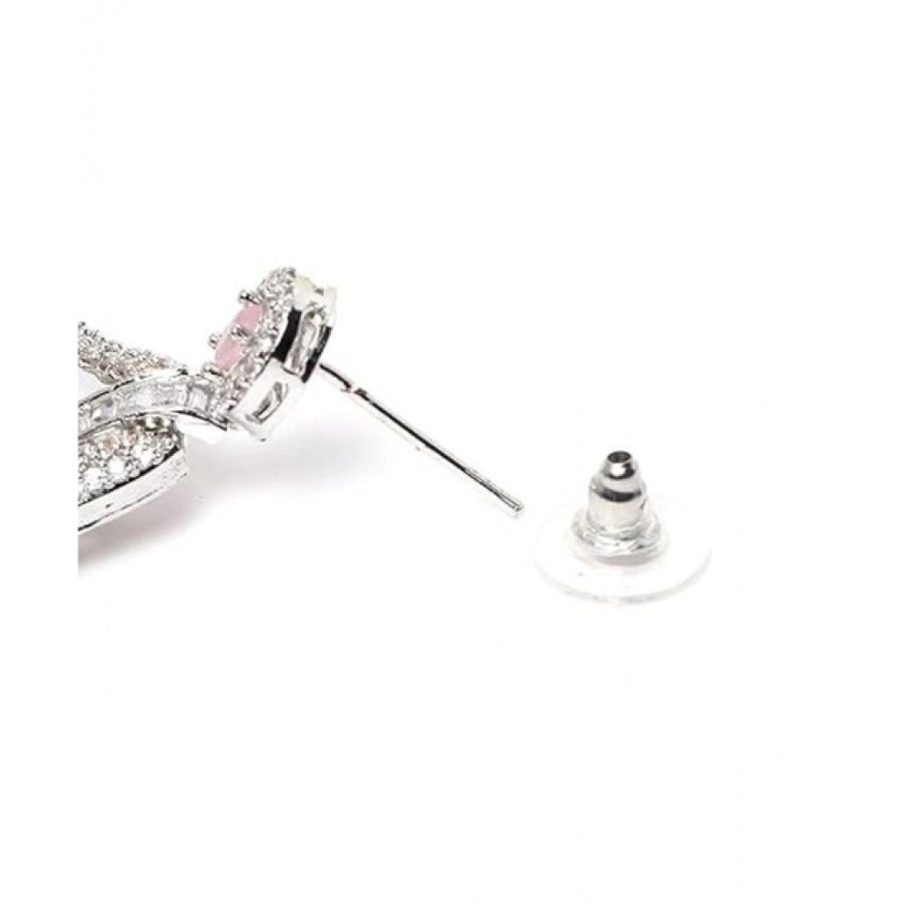 Amfyn Women's Brass Silver Plated Drop Earrings (Pink)